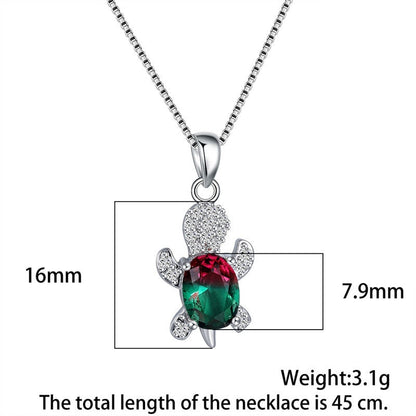 Blue Purple Oval Zircon Pendant Rainbow Stone Cute Turtle Necklaces For Women Fashion Jewelry Multicolor Crystal Animal Necklace