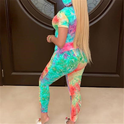 Tie-Dye Clothes Set Women Summer Casual Two Piece Sportswear