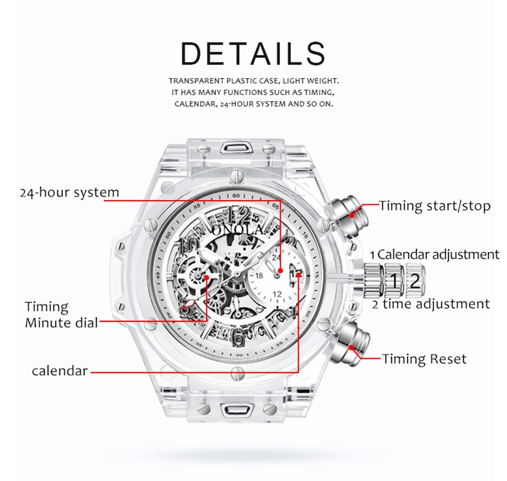 Branded Transparent Fashion Casual Quartz  Wrist Watch
