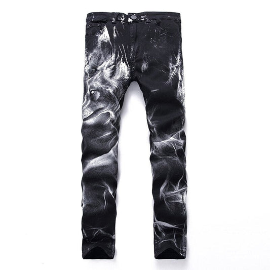 Wolf Printed Jeans Denim Pants