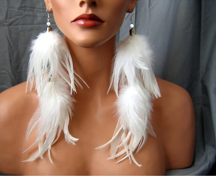 White Feather Fashion Earrings