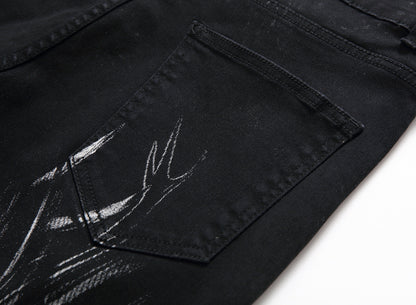 Wolf Printed Jeans Denim Pants