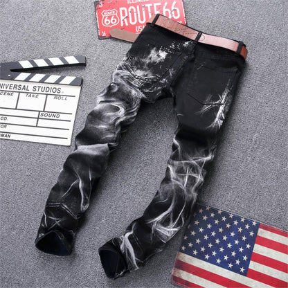Wolf Printed Jeans Denim Pants