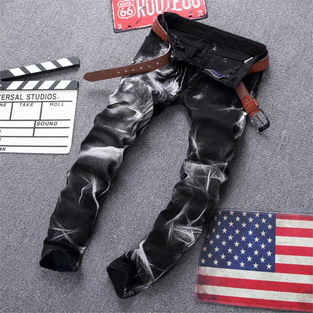 Wolf Printed Jeans Denim Pants