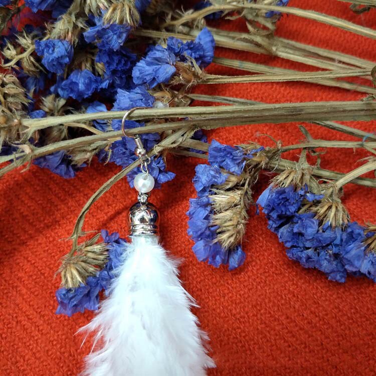 White Feather Fashion Earrings