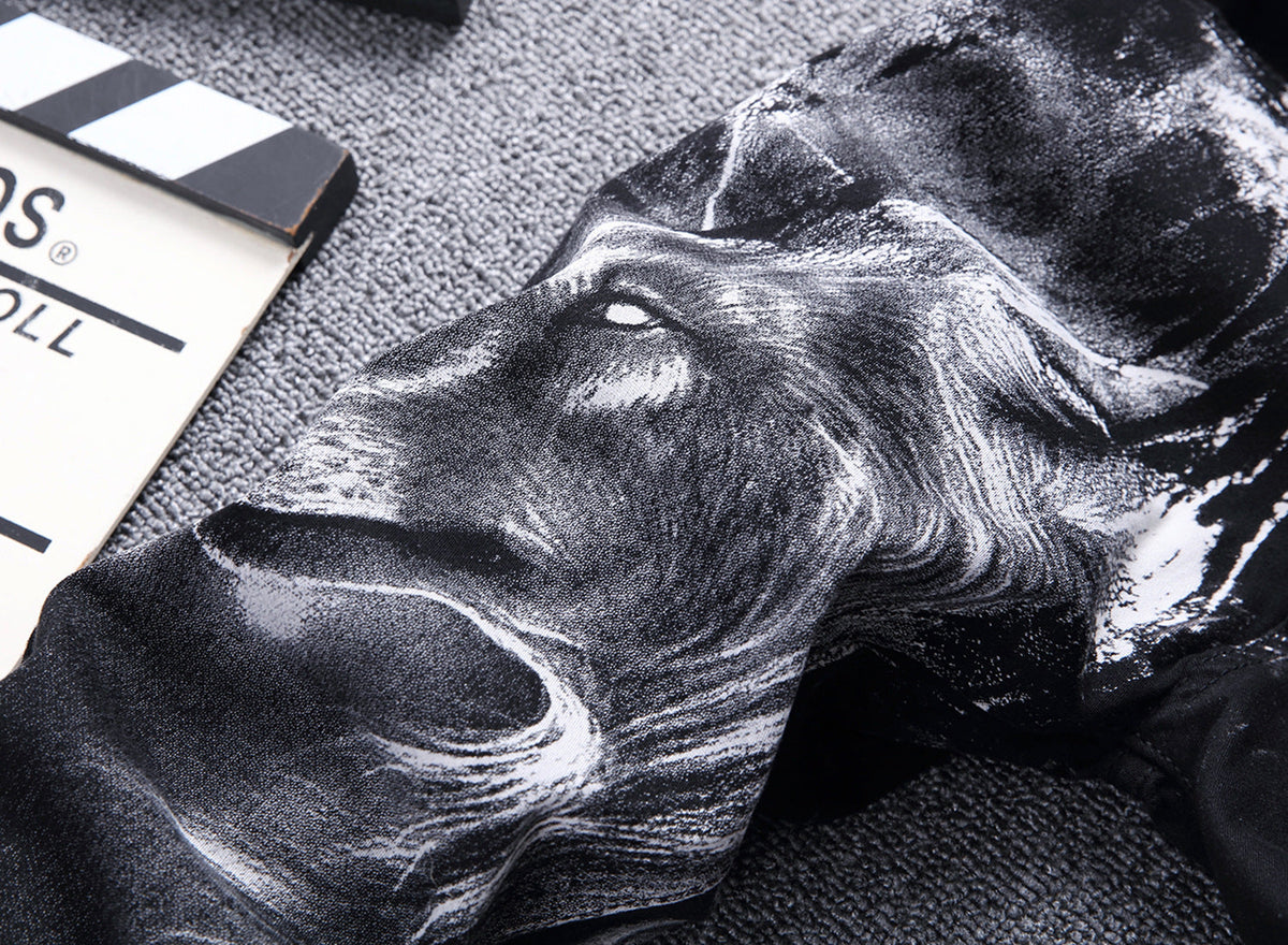 Wolf Printed Jeans Denim Pants