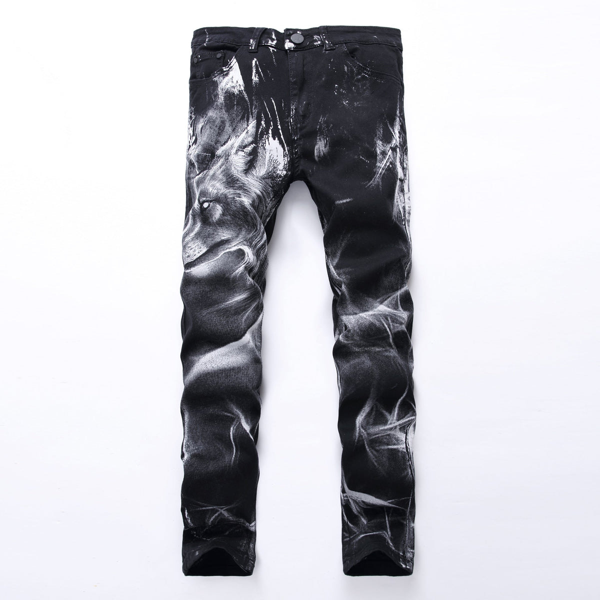 Wolf Printed Jeans Denim Pants