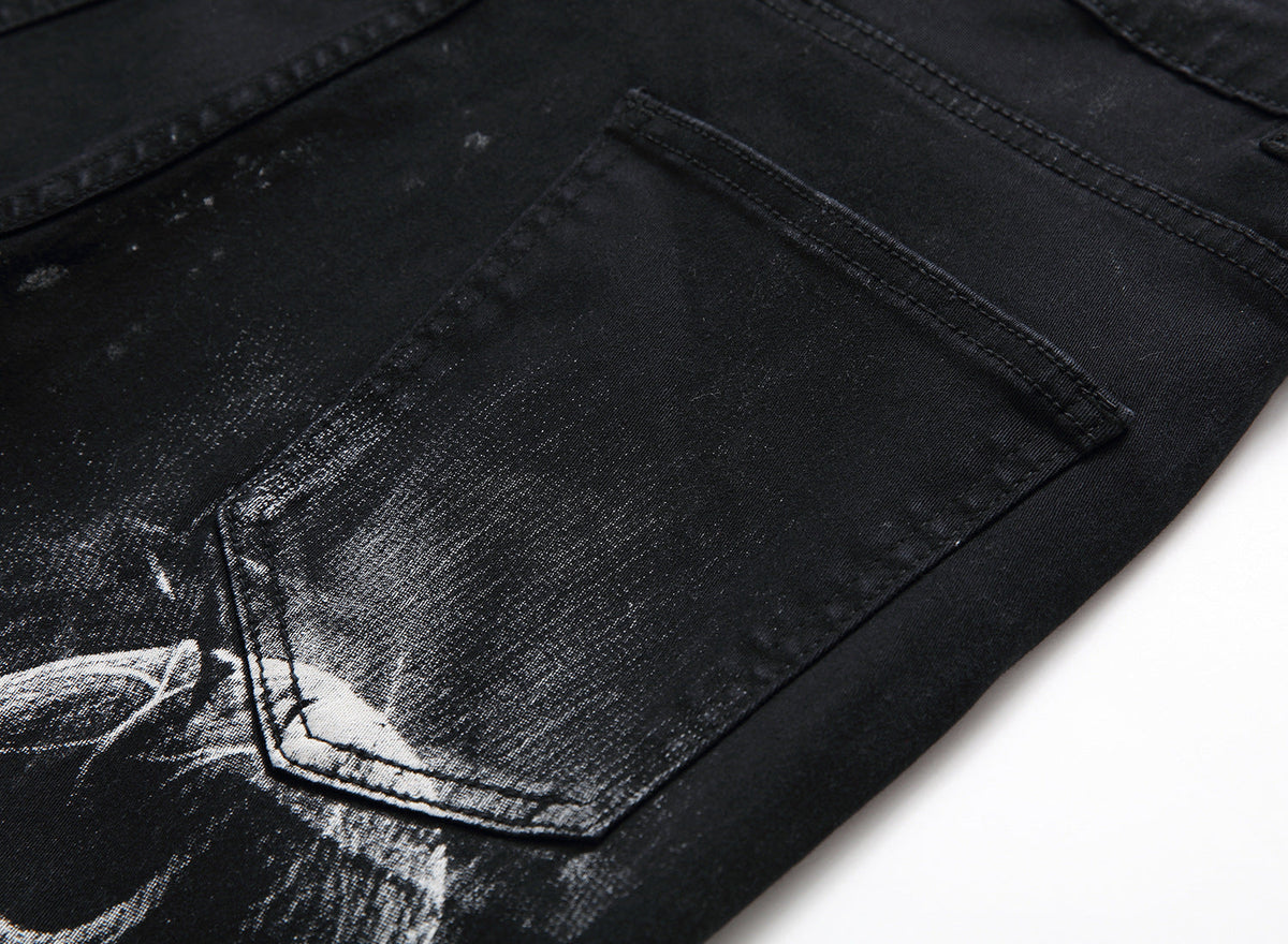 Wolf Printed Jeans Denim Pants