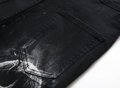 Wolf Printed Jeans Denim Pants