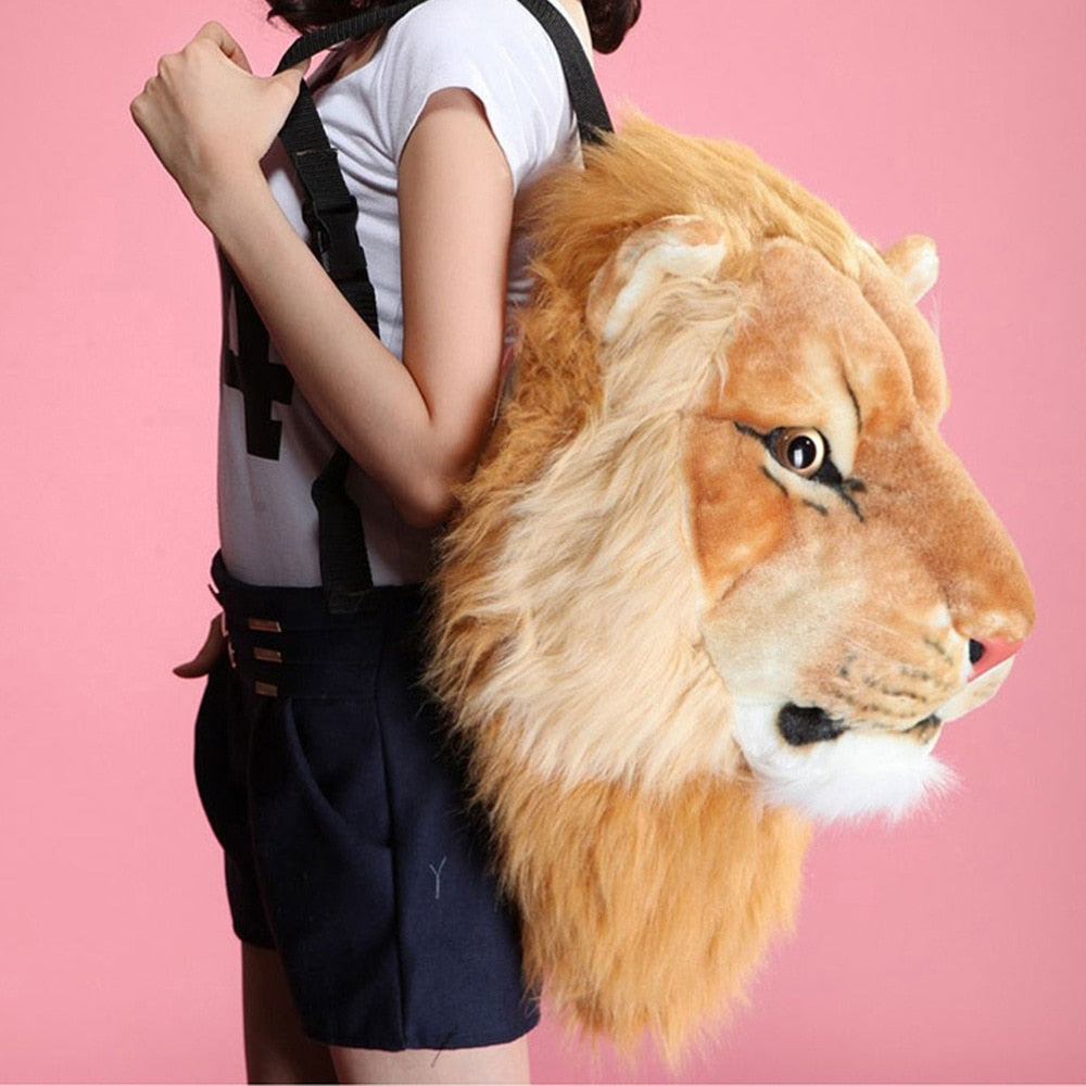 3D Animal Design Backpack Tiger Lion Leopard Panda Fur Bags