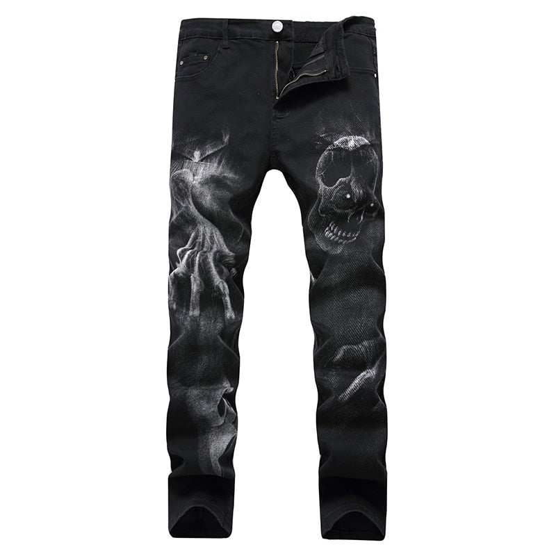 Wolf Printed Jeans Denim Pants