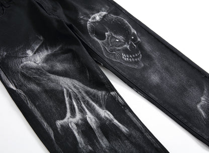Wolf Printed Jeans Denim Pants