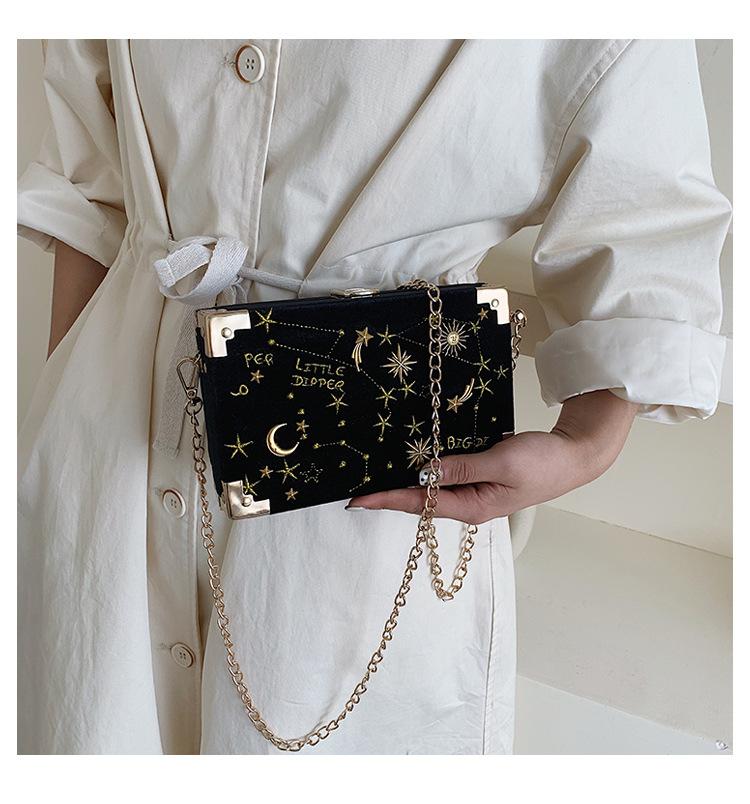 Metal Badge Box Shape Handbag Purse Women Black Chain Party Clutch Bag Kawaii Shoulder Bag Crossbody Messenger Bag