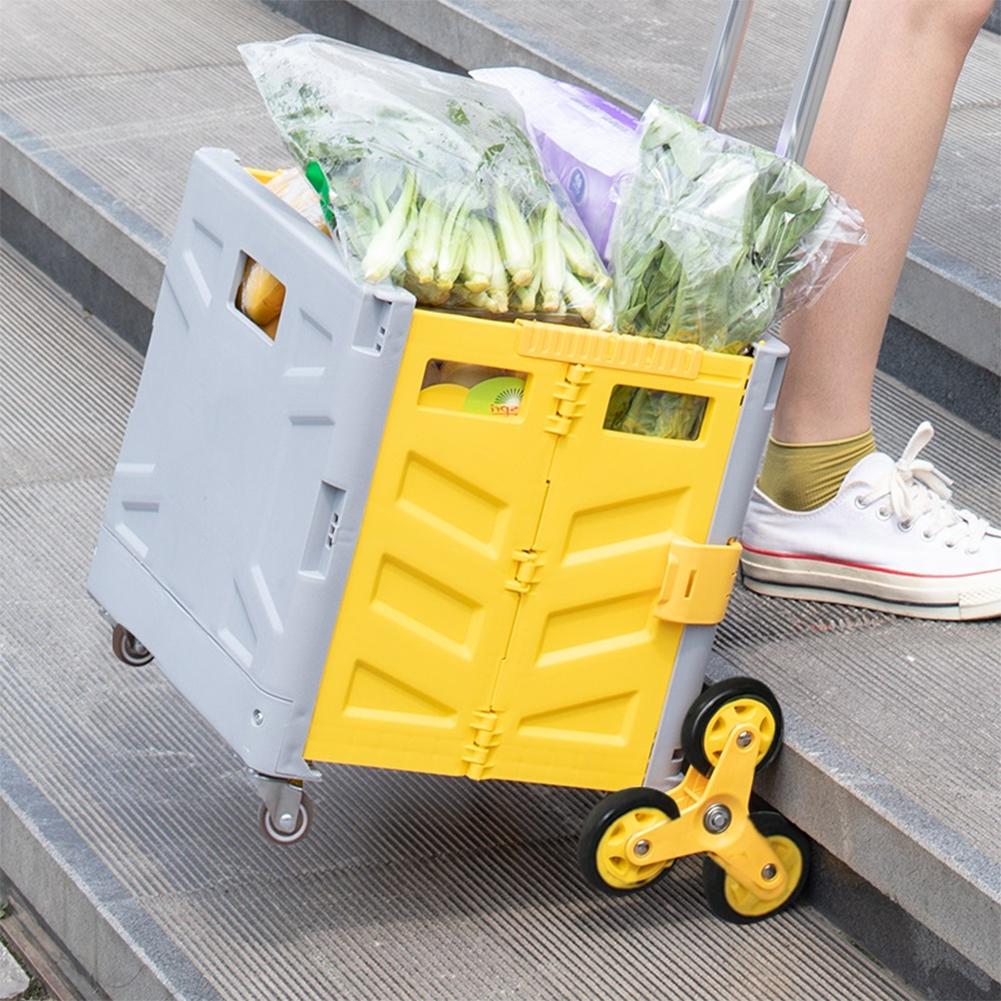Shopping Trolley Folding Cart Heavy Duty Crate Handcart With 8 Wheels Portable Tools Carrier For Travel Shopping Moving Luggage Home Storage