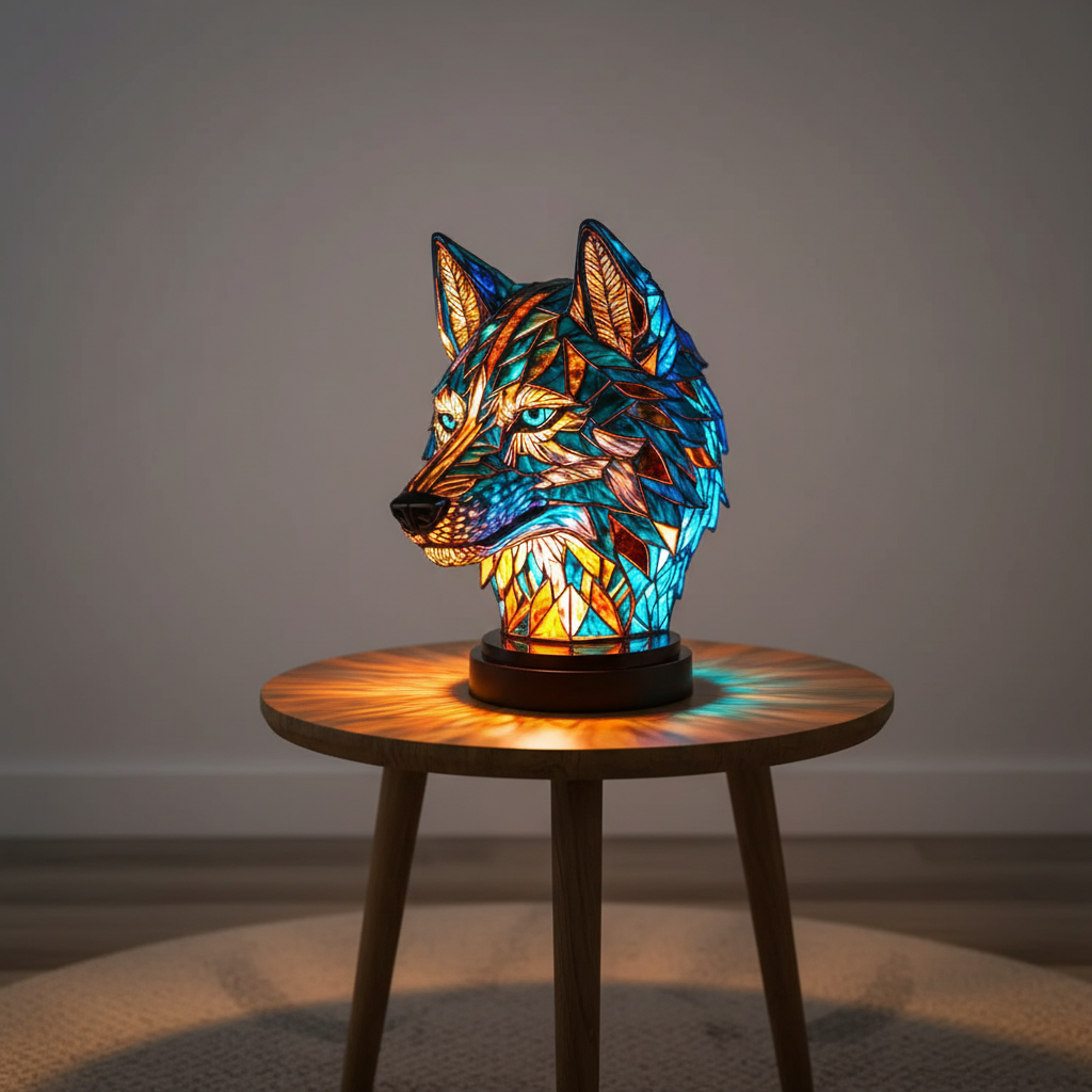 Handgemaakte mozaïeklamp dierenkop - GleamPaw