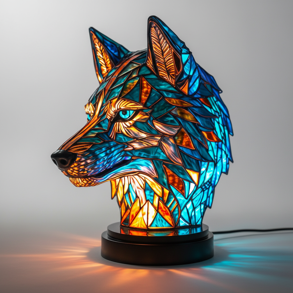Handgemaakte mozaïeklamp dierenkop - GleamPaw