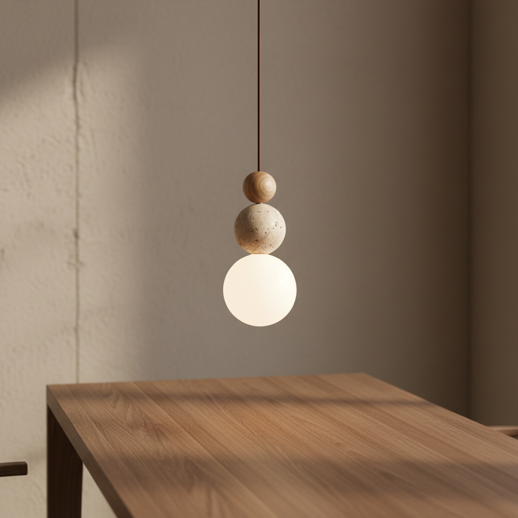 Hanglamp Travertijn Hout - WoodSphere
