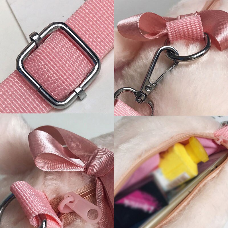 Fluffy Pink Pig Cute Soft Plush Girls Shoulder Bag