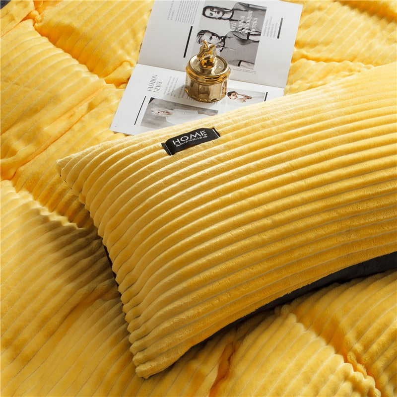 3/4 Pcs AB Sided Thicken Corduroy Velvet Winter Bedding Set Full Queen King Size Duvet Cover