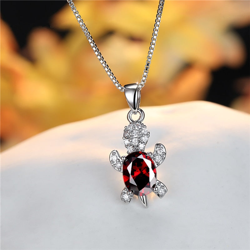 Blue Purple Oval Zircon Pendant Rainbow Stone Cute Turtle Necklaces For Women Fashion Jewelry Multicolor Crystal Animal Necklace