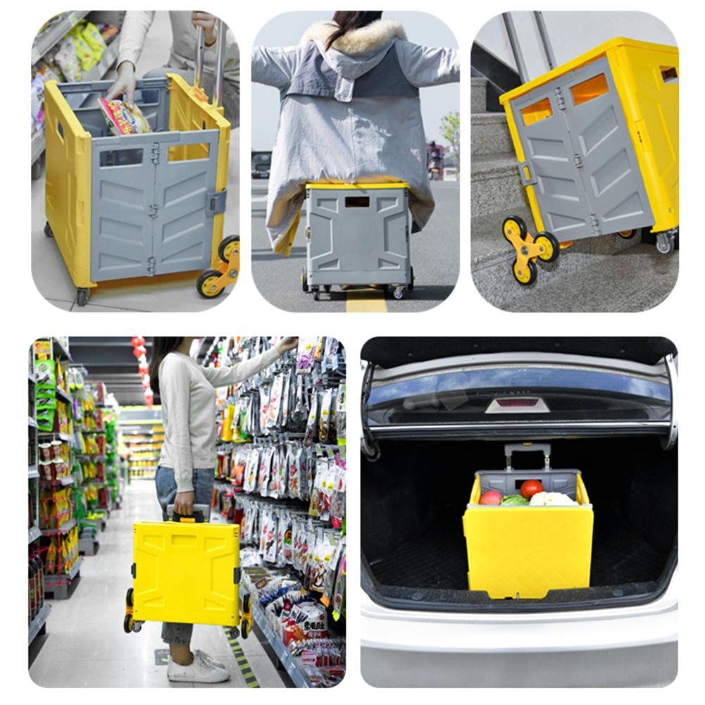 Shopping Trolley Folding Cart Heavy Duty Crate Handcart With 8 Wheels Portable Tools Carrier For Travel Shopping Moving Luggage Home Storage