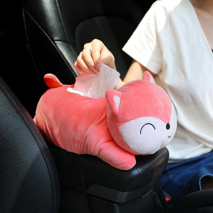 Creative Car Tissue Box Cover Cute Shiba Inu Dog Plush Toy Armrest Tissue Box Holder For Car Seat Back Hanging Napkin Dispenser