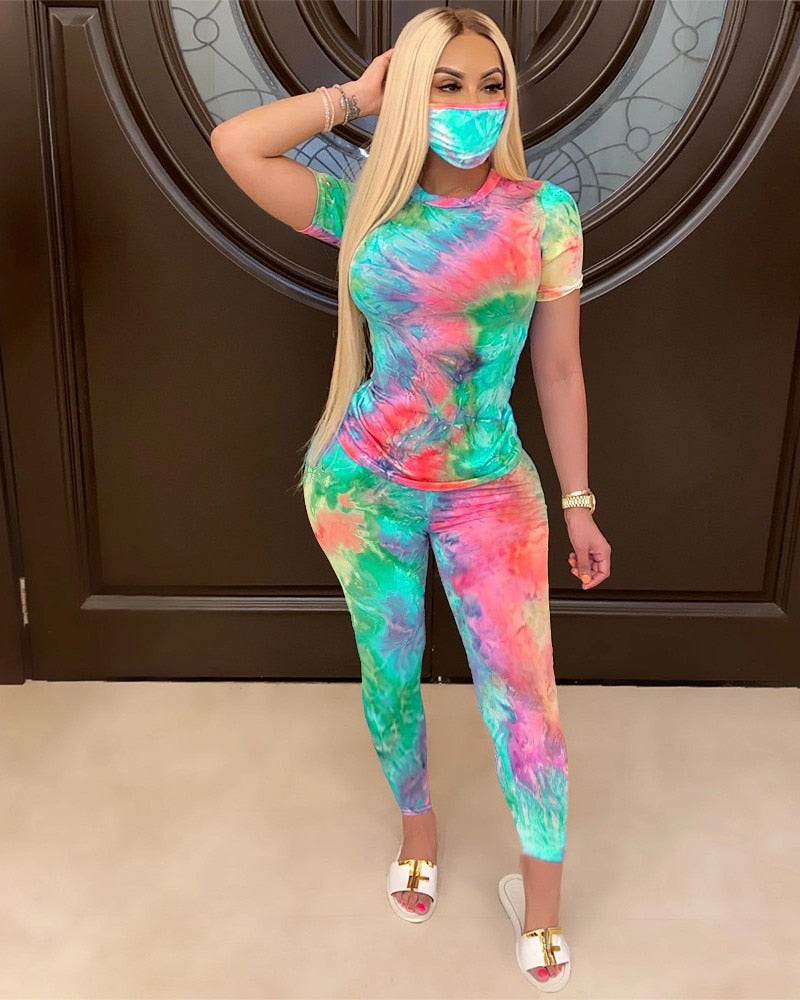 Tie-Dye Clothes Set Women Summer Casual Two Piece Sportswear
