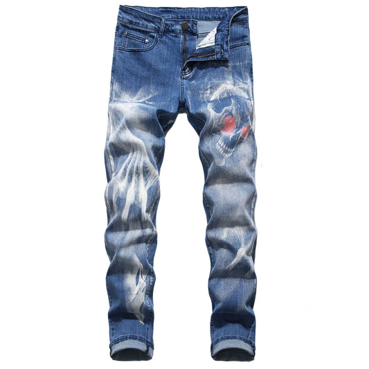 Wolf Printed Jeans Denim Pants