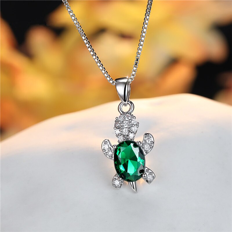Blue Purple Oval Zircon Pendant Rainbow Stone Cute Turtle Necklaces For Women Fashion Jewelry Multicolor Crystal Animal Necklace
