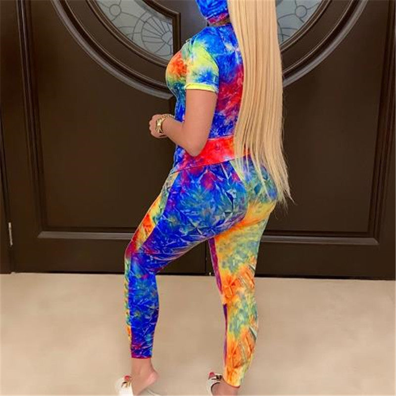 Tie-Dye Clothes Set Women Summer Casual Two Piece Sportswear