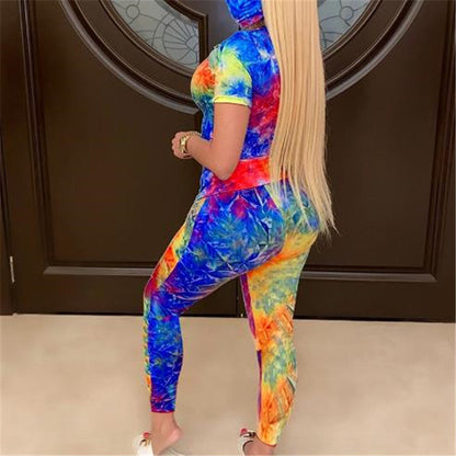 Tie-Dye Clothes Set Women Summer Casual Two Piece Sportswear