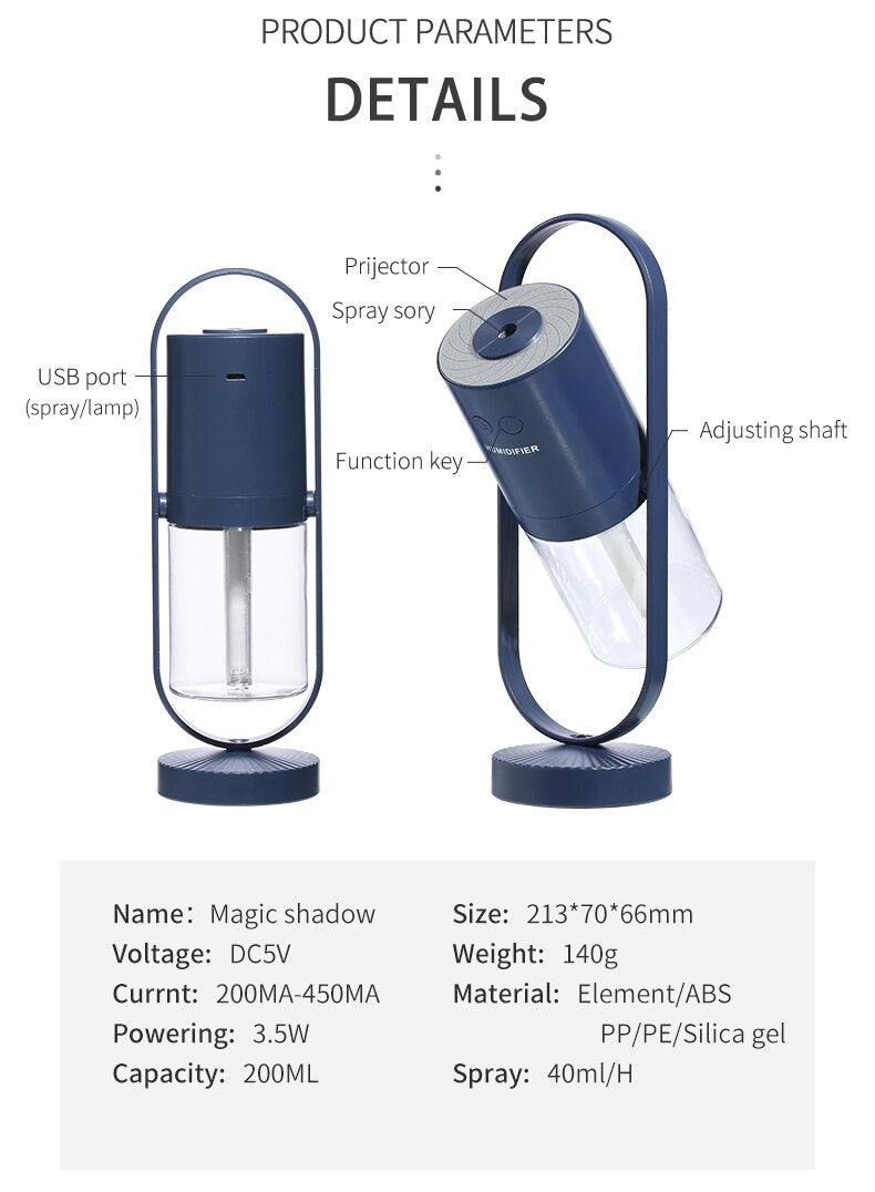 Mini Portable Wireless Usb Charging Humidifier Mute Projection Lamp 360 Rotating Aromatherapy Diffuser For Home Bedroom