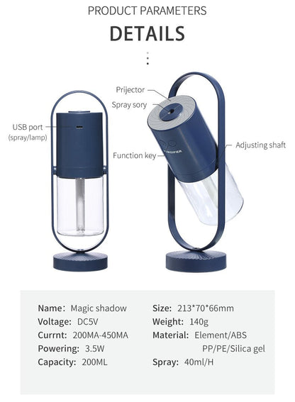 Mini Portable Wireless Usb Charging Humidifier Mute Projection Lamp 360 Rotating Aromatherapy Diffuser For Home Bedroom