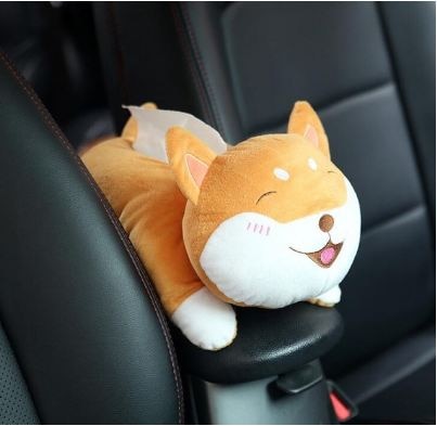 Creative Car Tissue Box Cover Cute Shiba Inu Dog Plush Toy Armrest Tissue Box Holder For Car Seat Back Hanging Napkin Dispenser