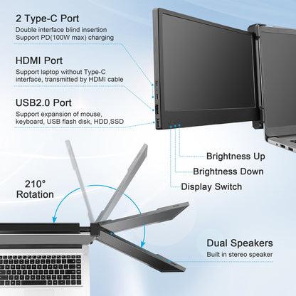 Laptop Triple Screen Monitor Portable IPS Monitor 11'' 1920x1080 USB-C HDMI Gaming Display