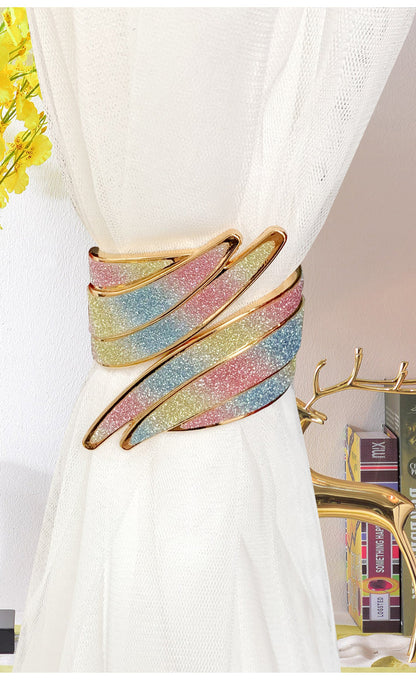 European light luxury curtain strap with metal inlaid diamond buckle