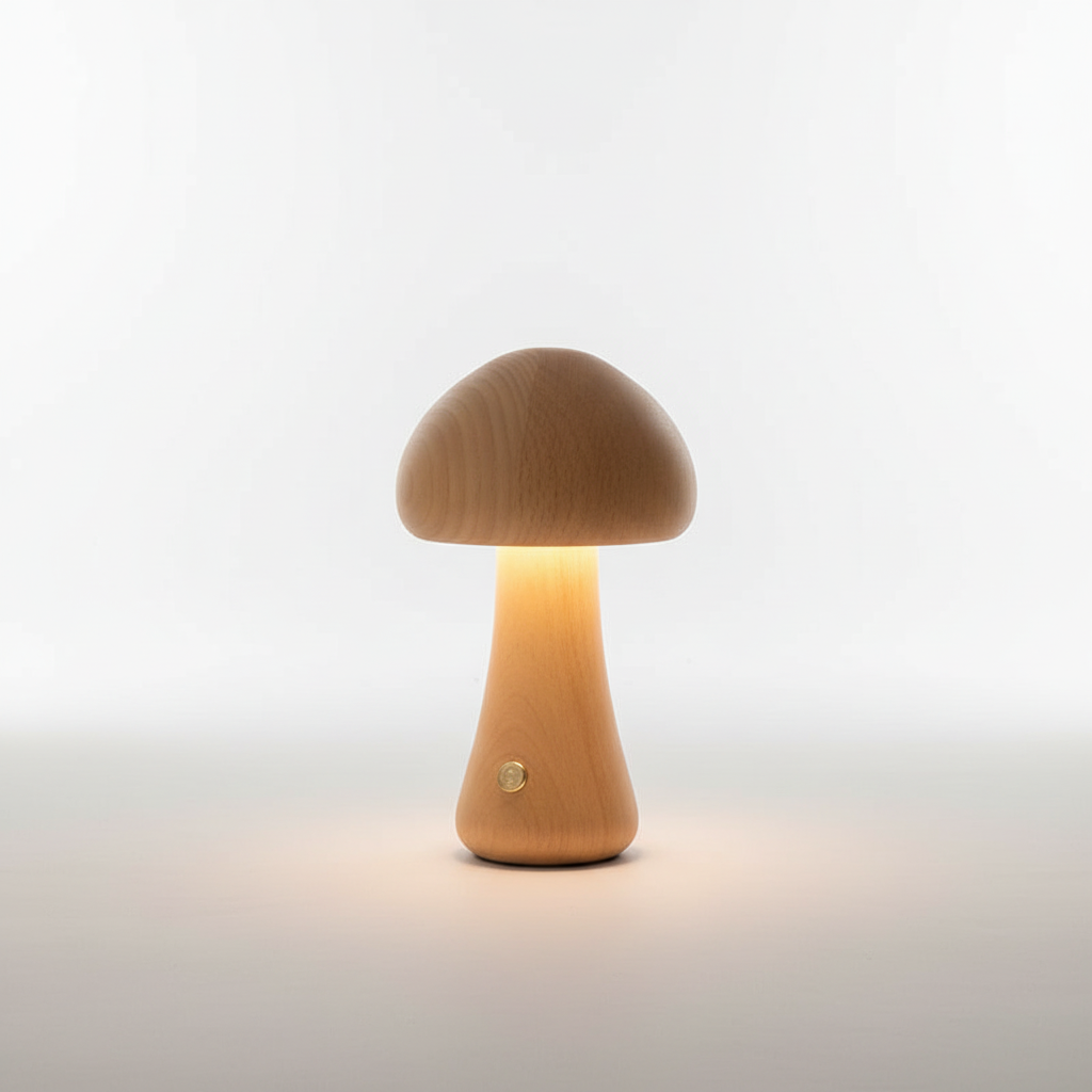 Houten paddenstoelnachtlamp - GlowMush