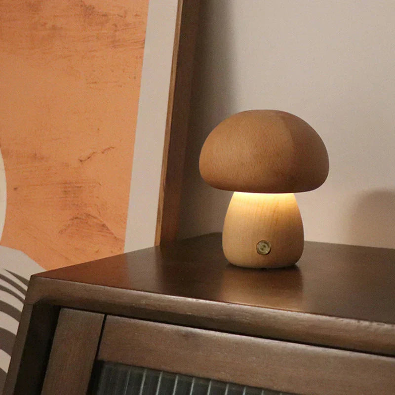 Houten paddenstoelnachtlamp - GlowMush