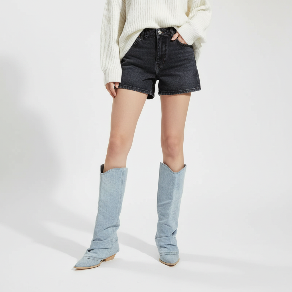 Knie hoge Denim Stiefels - Angela