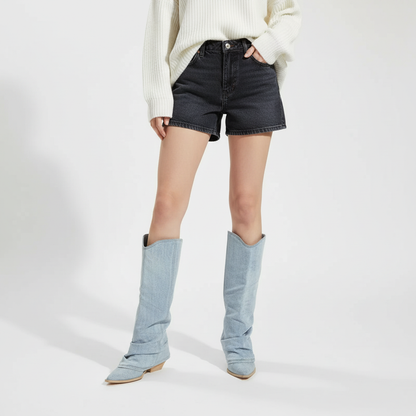 Knie hoge Denim Stiefels - Angela