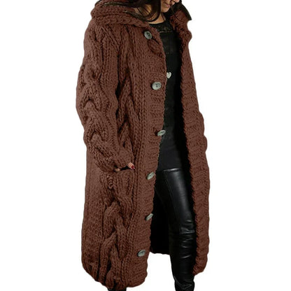 Lange grofgebreide cardigan met kabelpatroon - Rosemarie