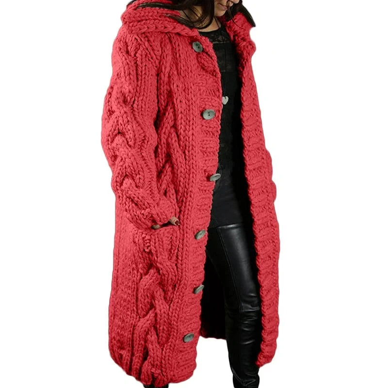 Lange grofgebreide cardigan met kabelpatroon - Rosemarie