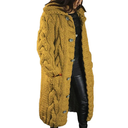 Lange grofgebreide cardigan met kabelpatroon - Rosemarie
