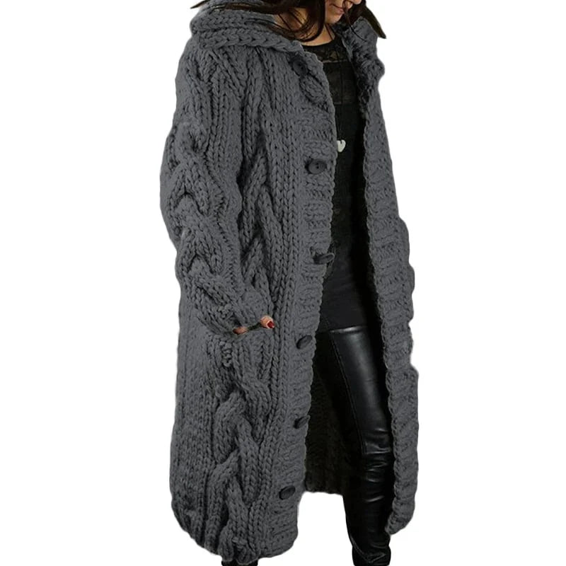 Lange grofgebreide cardigan met kabelpatroon - Rosemarie