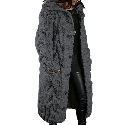 Lange grofgebreide cardigan met kabelpatroon - Rosemarie