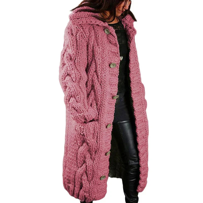 Lange grofgebreide cardigan met kabelpatroon - Rosemarie