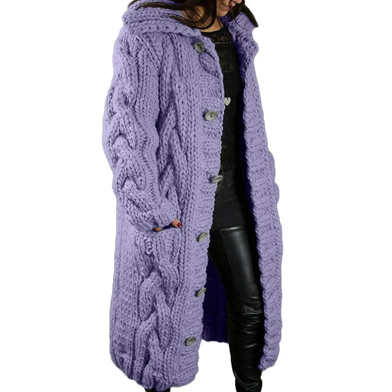Lange grofgebreide cardigan met kabelpatroon - Rosemarie