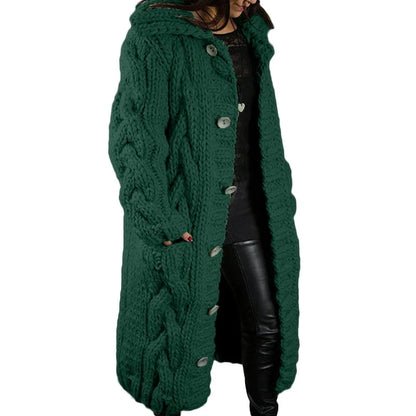 Lange grofgebreide cardigan met kabelpatroon - Rosemarie