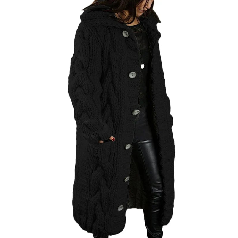Lange grofgebreide cardigan met kabelpatroon - Rosemarie