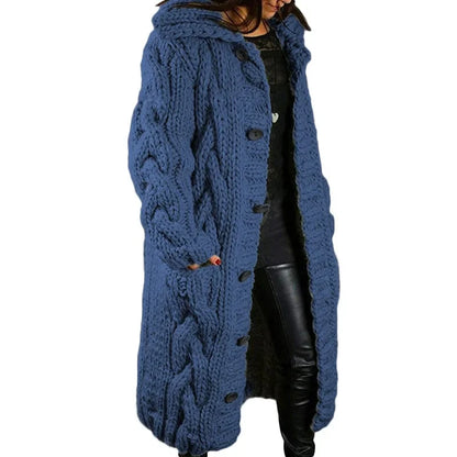 Lange grofgebreide cardigan met kabelpatroon - Rosemarie
